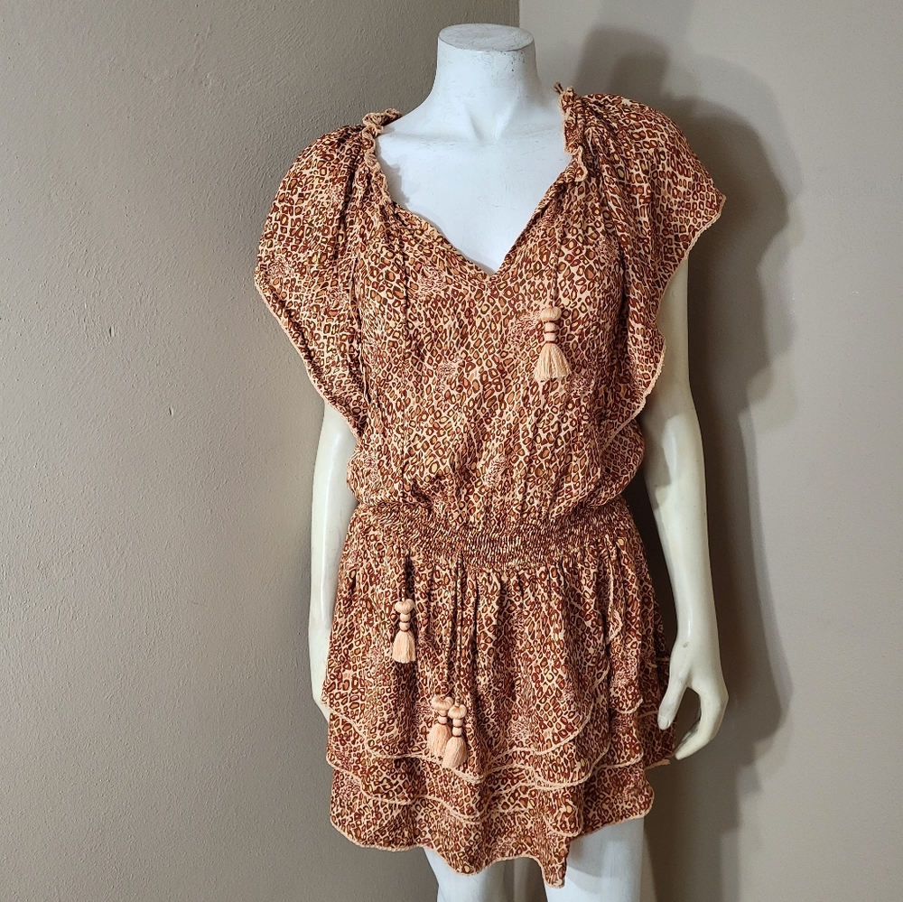 Poupette St. Barth Elsa Layered Mini Dress Orange Wild Sz S